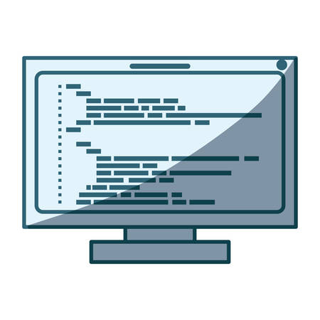 blue shading silhouette of lcd monitor with screen programming window with script code vector illustrationのイラスト素材