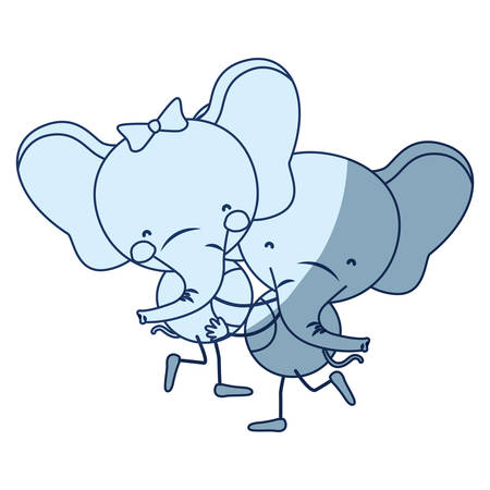 blue color shading silhouette caricature with couple of elephants one carrying the other cute animals love vector illustrationのイラスト素材