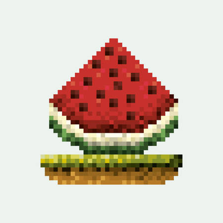 Color pixelated watermelon fruit in meadow vector illustrationのイラスト素材