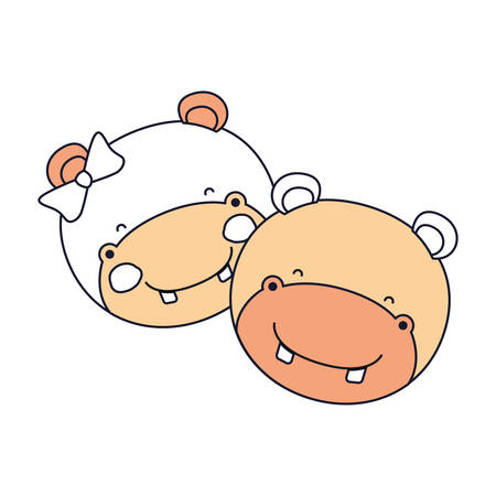 silhouette color sections faces of hippo couple animal happiness expression vector illustrationのイラスト素材
