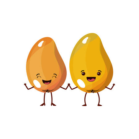 white background with realistic pair of mango fruits caricature vector illustrationのイラスト素材