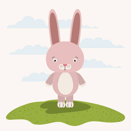 White background with colorful scene cute rabbit animal in grass vector illustrationのイラスト素材