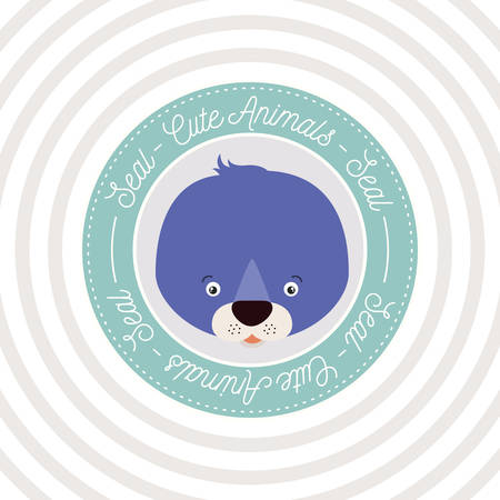 circular background with color frame decorative and face seal cute animal text vector illustrationのイラスト素材