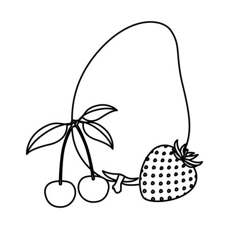 monochrome background with set of fruits mango and strawberry and cherries vector illustrationのイラスト素材