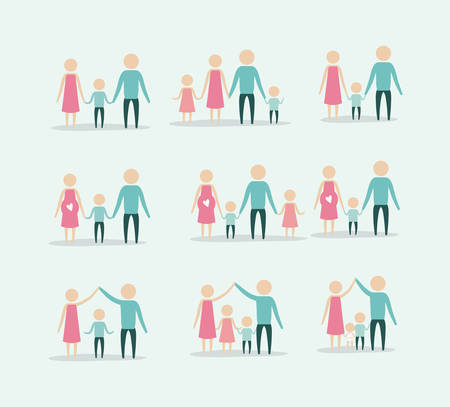 color background with silhouette set pictogram generations people of family vector illustrationのイラスト素材
