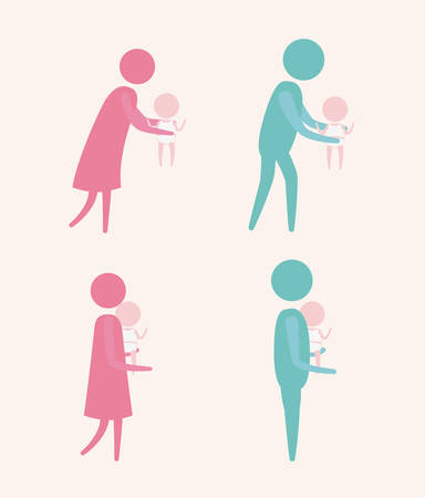 White background with color silhouette set pictogram generations people of parents and baby vector illustrationのイラスト素材