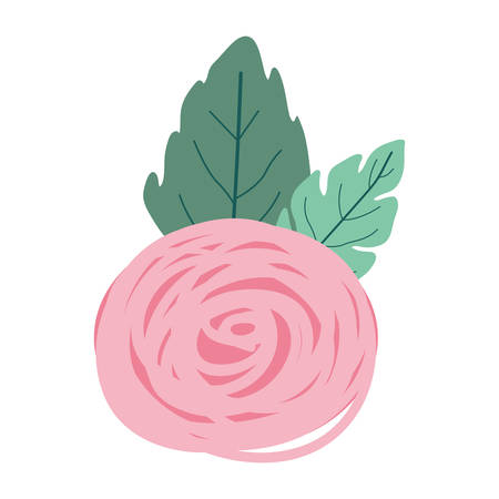 hand drawing pink color of bud rose flower with leaves vector illustrationのイラスト素材