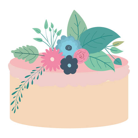 hand drawing color cake with pink buttercream ornament plants decorative vector illustrationのイラスト素材