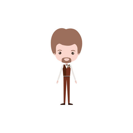 colorful caricature groom guy in wedding formal suit with  beard vector illustrationのイラスト素材