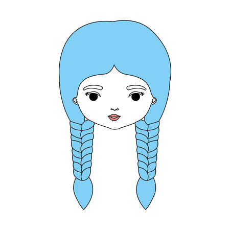 color sections silhouette caricature closeup front view face woman with double braids hairstyle vector illustrationのイラスト素材