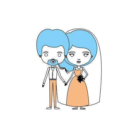 color sections silhouette caricature newly married couple in wedding suits vector illustrationのイラスト素材