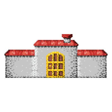 Color pixelated castle house with roof and big door vector illustrationのイラスト素材