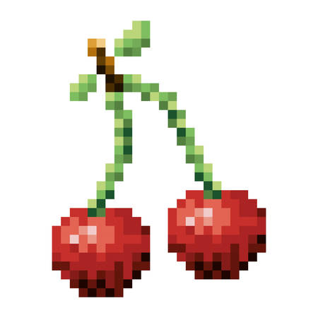 color pixelated cherries fruit food vector illustrationのイラスト素材