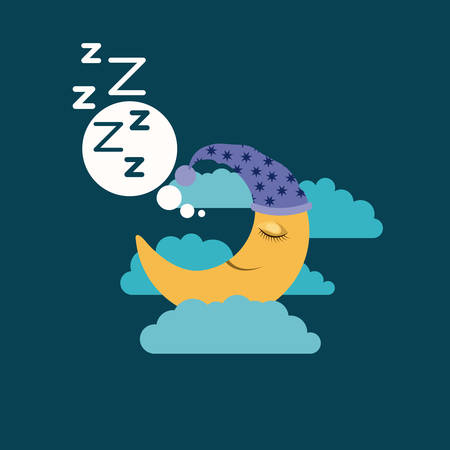 color background of moon with sleeping cap dreaming in the night landscape vector illustrationのイラスト素材