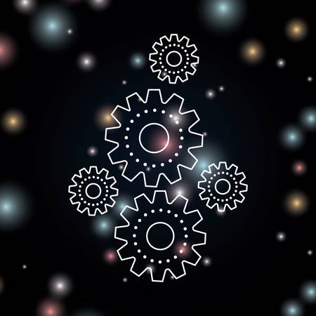 black background with brightness of silhouette set gears machinery vector illustrationのイラスト素材