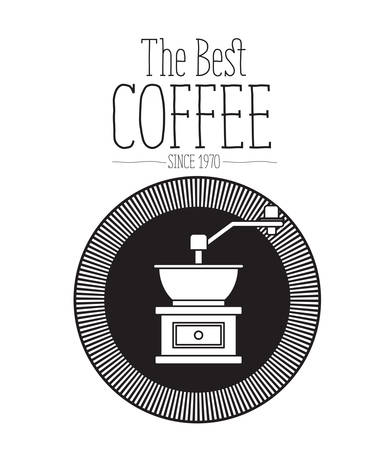 White background of text the best coffee since 1970 and design of circular shape decorative frame with silhouette grinding with crank vector illustrationのイラスト素材