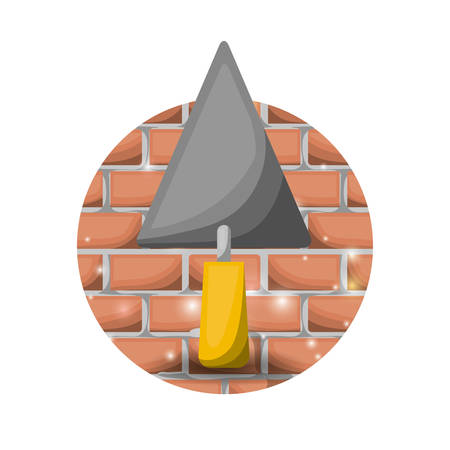 White background with circular brick wall and trowel spatula vector illustrationのイラスト素材