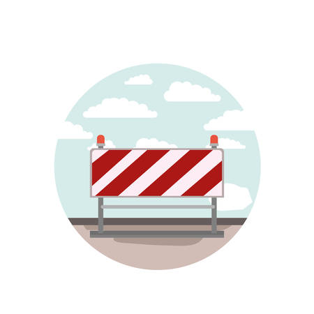 Circular scene city landscape and traffic barrier of red and white stripes vector illustrationのイラスト素材