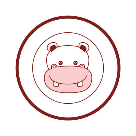 A white background with red color silhouette sections of frame decorative and face hippopotamus cute animal vector illustrationのイラスト素材