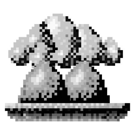 monochrome pixelated forest landscape in meadow with mountains and cloud vector illustrationのイラスト素材