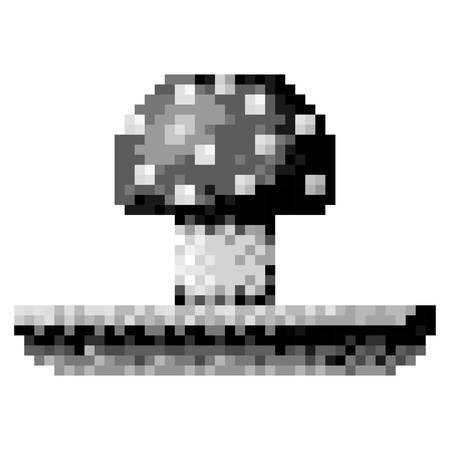 monochrome pixelated mushroom in meadow vector illustrationのイラスト素材
