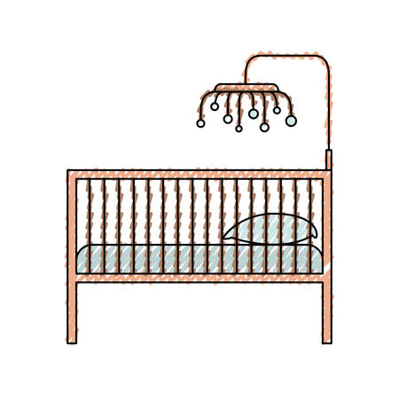 colored crayon silhouette of baby crib with wood railing vector illustrationのイラスト素材