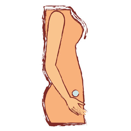 color silhouette with blurred contour of side view pregnancy process in female body vector illustrationのイラスト素材