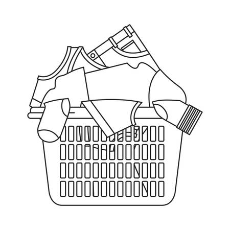 monochrome silhouette of laundry basket with heap of clothes vector illustrationのイラスト素材