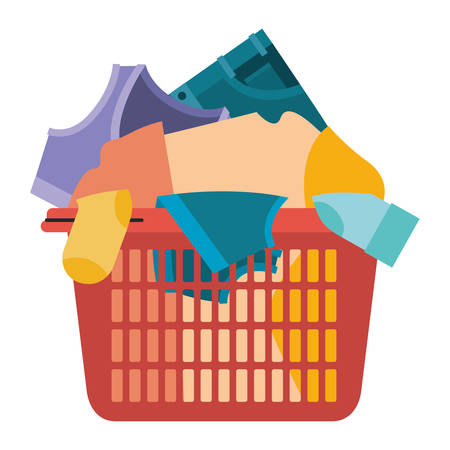 colorful silhouette of laundry basket with heap of clothes vector illustrationのイラスト素材