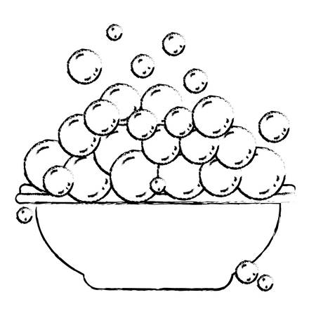 Monochrome blurred silhouette with bowl and soap bubbles vector illustration.のイラスト素材