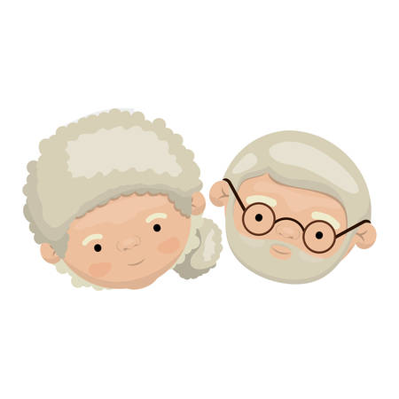 Colorful face of elderly couple grandmother with curly collected side hairstyle and grandfather with beard and glasses vector illustrationのイラスト素材