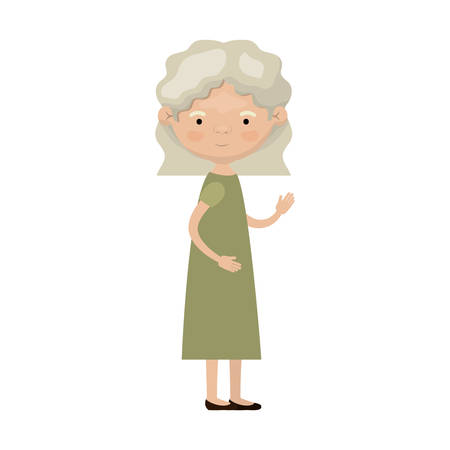 Colorful full body elderly woman in dress with wavy short hairstyle vector illustrationのイラスト素材