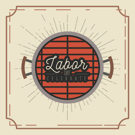 color poster frame with top view barbecue grill of labor day celebrate vector illustrationのイラスト素材