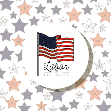 color poster pattern of stars circular frame with american flag and labor day celebrate text vector illustrationのイラスト素材