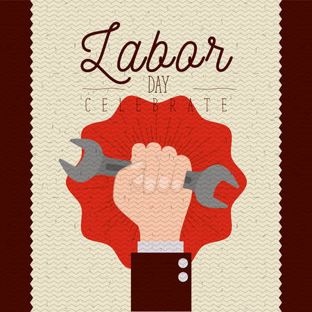 Colorful poster of labor day celebrate with American hand holding spanner vector illustrationのイラスト素材