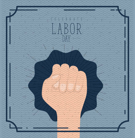 colorful poster with border vintage of celebrate labor day with hand fist vector illustrationのイラスト素材
