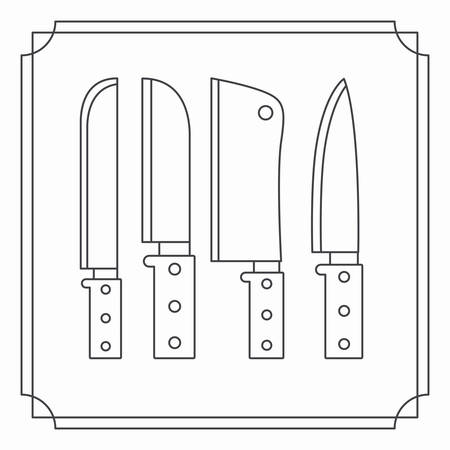 white background with frame vintage and silhouette set collection knifes vector illustrationのイラスト素材
