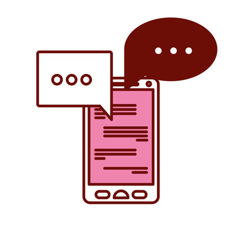 pink and scarlet red sections silhouette of smartphone with speech bubbles chat vector illustrationのイラスト素材