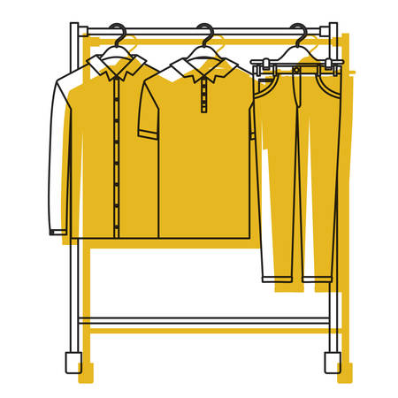 Yellow watercolor silhouette of male clothes rack with shirts and pants on hangers vector illustrationのイラスト素材