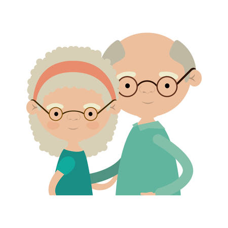light color silhouette of half body couple elderly of grandmother with curly medium hair with grandfather with glasses vector illustrationのイラスト素材