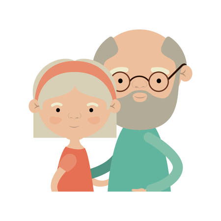 light color silhouette of half body couple elderly of grandmother with straight short hair with grandfather with beard and glasses vector illustrationのイラスト素材