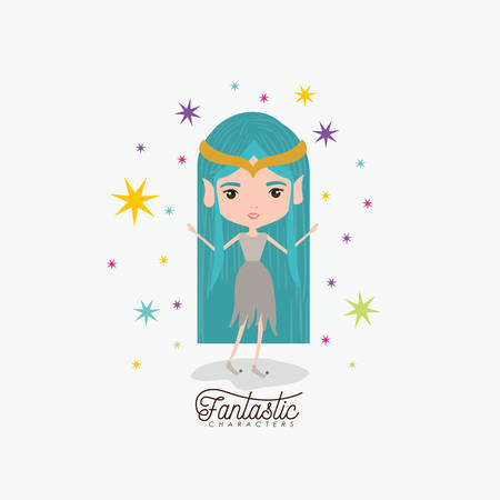 elf princess fantastic character and colorful sparks and stars on white background vector illustrationのイラスト素材