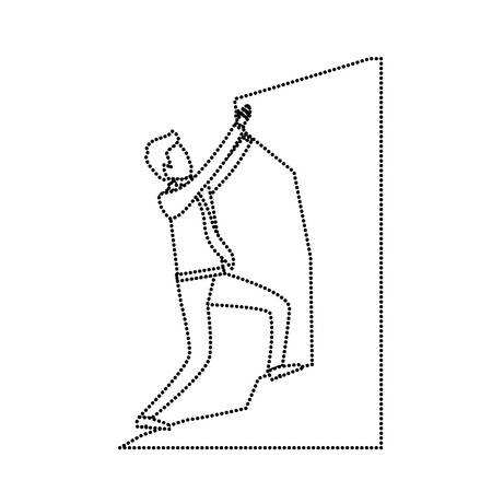 businessman trying to climb to the top of stone monochrome silhouette dotted vector illustrationのイラスト素材