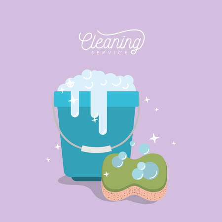 Bucket with soap foam and sponge cleaning service on color background vector illustration.のイラスト素材