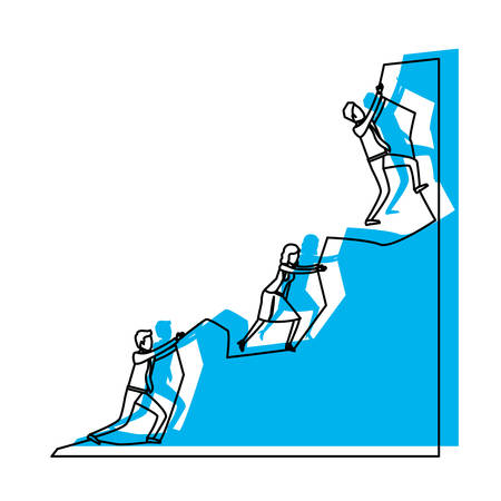 business people trying to climb to the top of rock mountain blue watercolor silhouette vector illustrationのイラスト素材