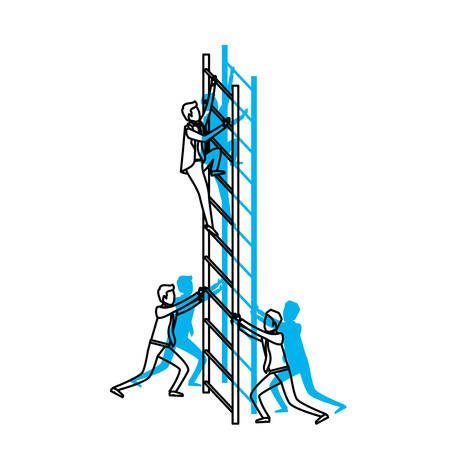 business men climbing wooden stairs blue watercolor silhouette vector illustrationのイラスト素材