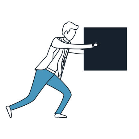 businessman holding a square block color blue sections silhouette vector illustrationのイラスト素材