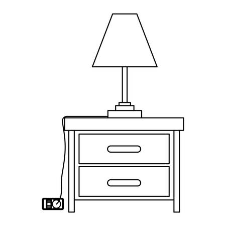 nightstand with lamp sketch silhouette on white background vector illustrationのイラスト素材