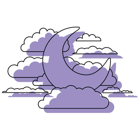 moon and clouds in night landscape purple watercolor silhouette on white background vector illustrationのイラスト素材