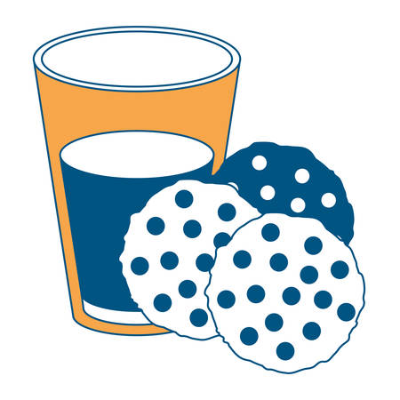 chocolate chip cookies with glass of milk color section silhouette on white background vector illustrationのイラスト素材